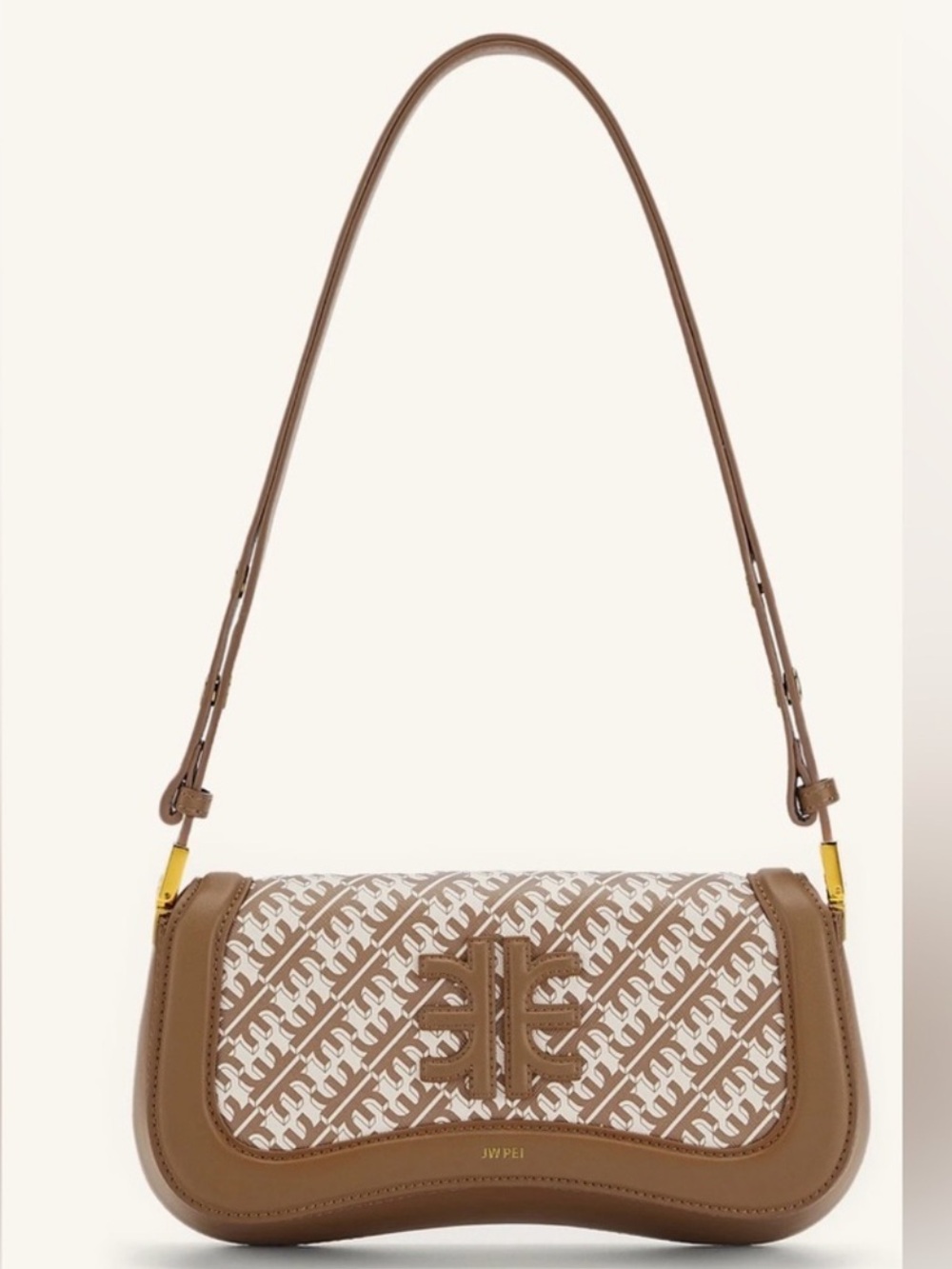 Monogram Shoulder Bag in Taupe and Cream